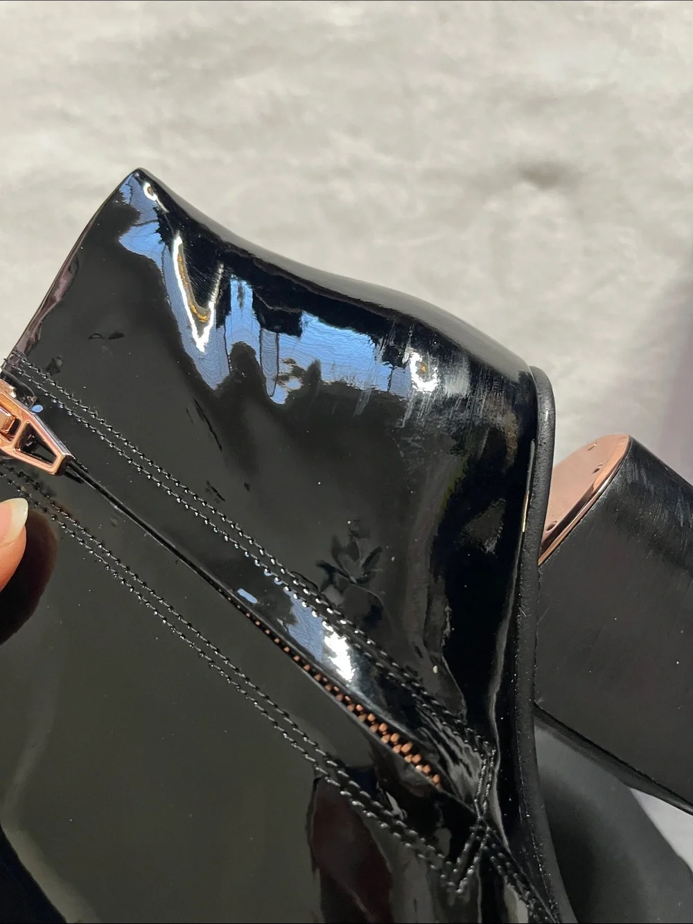 Alexander Wang 7.5 Black Patent leather Gabi Boots cut out block heel rose gold
